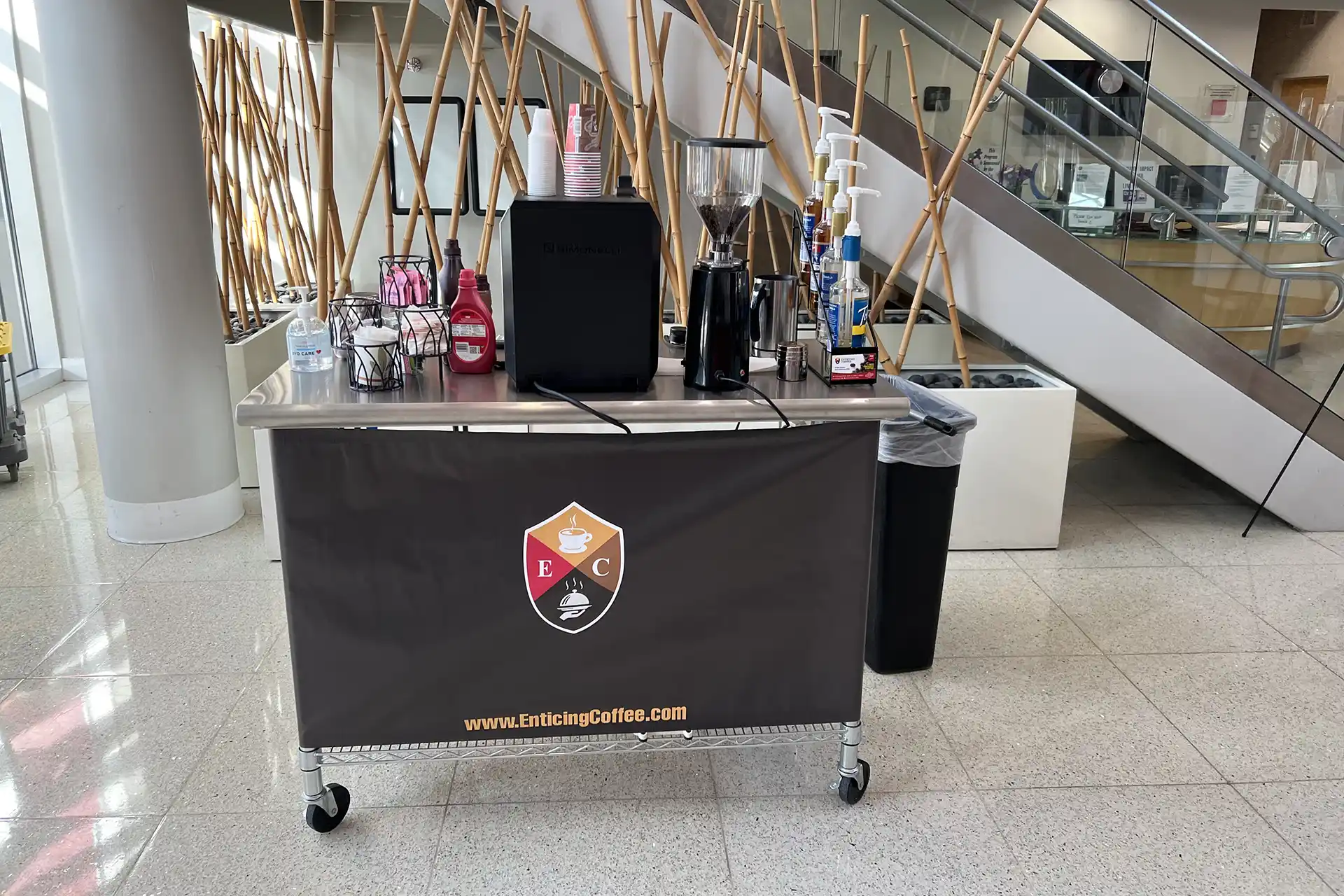 Mobile espresso cart catering for a business expo and trade show